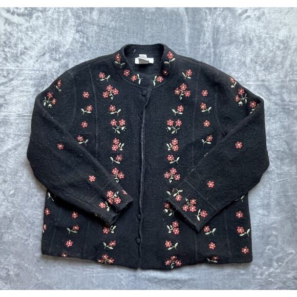 Vintage Talbots Jacket Womens 1X Embroidered Boho Luxe Chic Wool Grandma - Picture 1 of 6